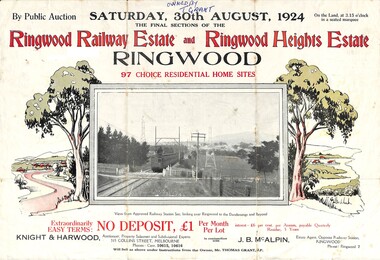 Flyer, Auction Sale Advertisement - Ringwood Railway Estate and Ringwood Heights Estate, Ringwood, Victoria - August, 1924