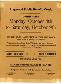 Document, Ringwood Business and Commerce Association -Ringwood Public Benefit Week.circa 1954