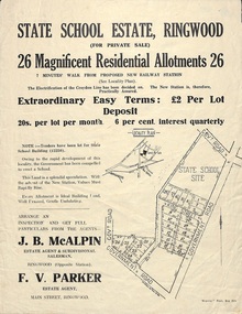 Flyer, Land Sale Advertisement - State School Estate, Ringwood, Victoria - 1923