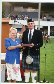 Photograph, Ringwood Highland Games -1998. Sue Macleod making presentation
