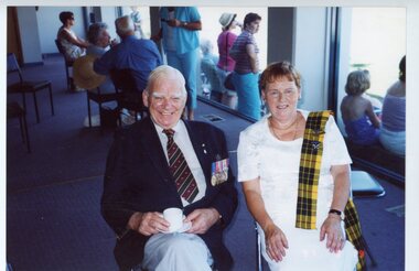 Photograph, Ringwood Highland Games -1998. Sue Macleod and Bruce Ruxton (President Victorian RSL)