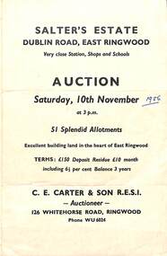 Flyer, Land Sale Auction Brochure, Salter's Estate, East Ringwood, Vic. - 1956