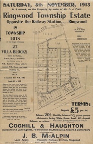 Flyer, Auction Sale Advertisements - Ringwood Township Estate, Ringwood, Victoria - 1913