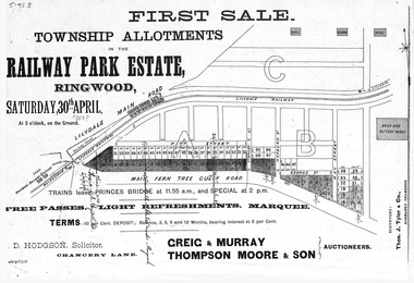 Flyer, Subdivision advertisement - Railway Park Estate,  Ringwood, Victoria - circa 1887