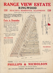 Flyer, Land Sale Advertisement and auction notice - Range View Estate, Ringwood, Victoria - 1920