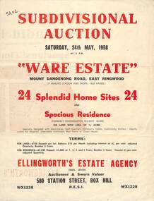 Flyer, Subdivisional Auction Sale Brochure, Ware Estate, East Ringwood, Vic. - 1958