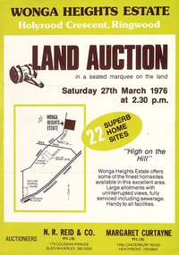 Flyer, Land Auction Advertisement - Wonga Heights Estate, North Ringwood, Victoria - 1976