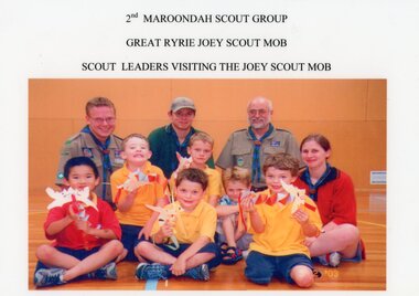 Photograph, 2nd Maroondah Scout Group Great Ryrie Joey Scout Mob, Scout Leaders visiting the Joey scout mob