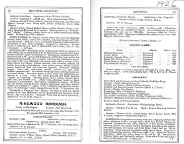 Document, Extracts from the Municipal Directories for Ringwood Borough and Council from 1925 to 1992