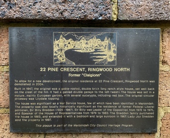 Memorabilia, History of house at 22 Pine Crescent, Ringwood North 1947-1985