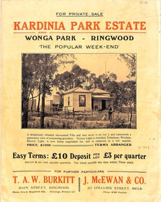 Flyer, Land Sale Brochure, Kardinia Park Estate, North Ringwood, Vic. - circa 1948