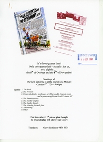 Document - Book Launch Celebration and Tour, "The 48 Courts of Heathmont"