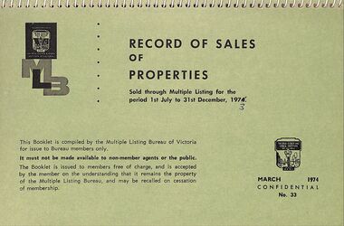Booklet, Record of Sales of Properties in Victoria 1973-1979 (missing 1977)