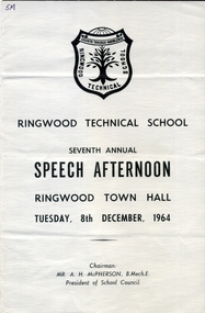 Document - Programme, Ringwood Technical School Speech Afternoon Programme 8 December 1964