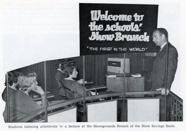 Photograph, Ringwood Technical School Students at Showgrounds Model State Savings Bank Branch