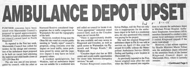Newspaper, Newspaper articles on proposed ambulance depot in North Ringwood