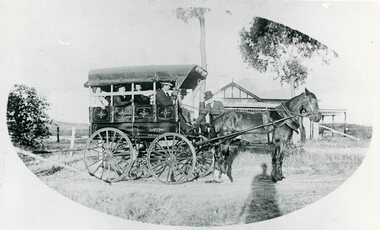 Photograph, Mr B.B.McAlpin driving horse drawn carriage with other family members. Ringwood