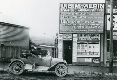 Photograph, Mr J.B.McAlpin in his car outside Office - Ringwood c1918