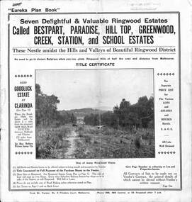Pamphlet, Land Sale Brochure Titled Eureka Plan Book - Seven Delightful & Valuable Ringwood Estates - circa 1925