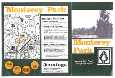 Flyer, Subdivisional Land Sale Brochure, Monterey Park, Warrandyte Road, Ringwood North, Vic. - circa 1980s