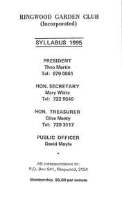 Document, Ringwood Garden Club - Syllabus 1995