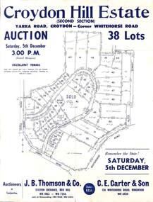 Flyer, Land Auction Sale Advertisement, Croydon Hill Estate, Croydon, Victoria - 1959