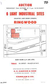 Flyer, Flyer advertising auction sale of light industrial sites in Ringwood, Victoria - 1969