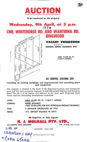 Flyer, Flyer advertising auction sale of ex service station site in Ringwood, Victoria - 1974