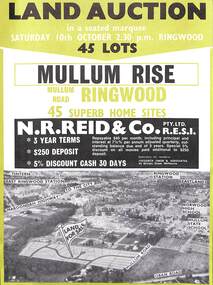 Flyer, Land Auction Advertisement, Mullum Rise, Ringwood - 1970