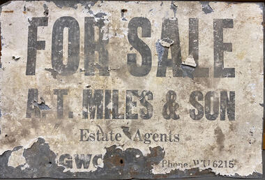 Sign - For Sale Sign - circa 1950, Real Estate sign - A.T. Miles & Son, Ringwood, Victoria