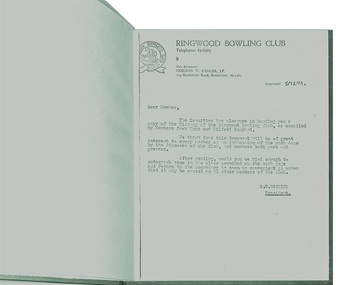 Book, Short History of Ringwood Bowling Club from 1929  -1961