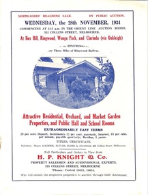Flyer, Stillwell & Stephens Pty. Ltd, Brochure - Multiple Properties for  Public Auction at Box Hill, Ringwood, Wonga Park and Clarinda - 28th November, 1934