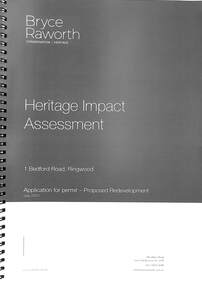 Book, Bryce Raworth, Heritage Impact Assessment - 1 Bedford Road, Ringwood, Victoria.  Application for permit - Proposed Redevelopment - July 2021, 2021