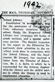 Newspaper - Cutting- The Mail, November 1942, Ringwood State School- School Library