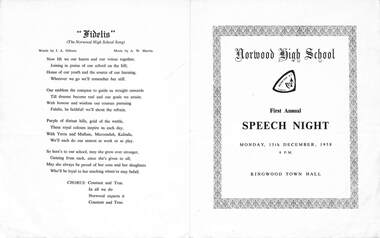 Programme - Speech Night, Norwood High School, Ringwood, Victoria, 1958