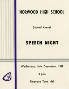 Programme - Speech Night, Norwood High School, Ringwood, Victoria, 1959