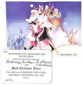 Memorabilia, Inviations to Mr. J.K. McCaskill to attend the Holeproof Christmas Festivities in Ringwood, Victoria, on 12th. and 13th. December, 1946