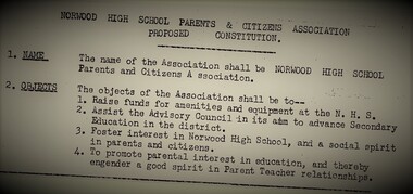 Administrative record - Constitution, Norwood High School, Ringwood, Victoria - Parents and Citizens Association, 1959
