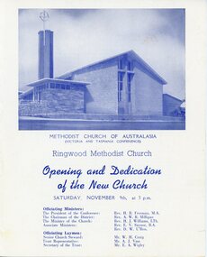Programme, Methodist Church, Ringwood, Victoria.  Opening and Dedication of the New Church - 1963