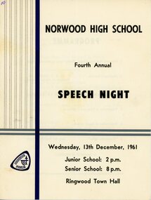 Programme - Fourth Annual Speech Night, Norwood High School, Ringwood, Victoria, 1961