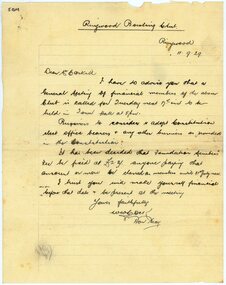 Letter, Inviting Mr McCaskill to Ringwood Bowling Club's meeting to adopt the Constitution and elect office bearers