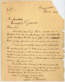 Letter, From Philip Bamford to Borough of Ringwood gifting a parcel of land for park and recreation purposes