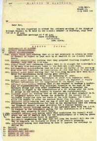 Document, From Borough of Ringwood Council, agenda for next council meeting on 23 July 1929