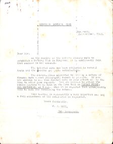 Document, From Ringwood Bowling Club calling public meeting on 8th September 1929
