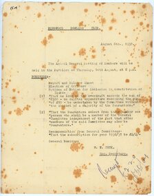 Document, Ringwood Bowling Club notices for the Annual General Meetings in August 1930, 1931 and 1932