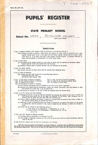 Administrative record, Ringwood State School 2997 - Pupils Register Prefix (Y). Admission dates from 1998 to -. Student Register No 11401 to 11415