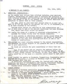 Document - Newsletter, Notice to Parents - Norwood High School, Ringwood, Victoria, 1962