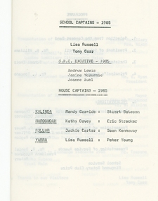 Programme, Presentation Day 1985, Norwood High School, Ringwood, Victoria