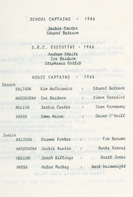 Programme, Presentation Day 1986, Norwood High School, Ringwood, Victoria