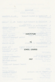 Programme, Norwood High School, Ringwood, Victoria, 1987 School Captains Investiture